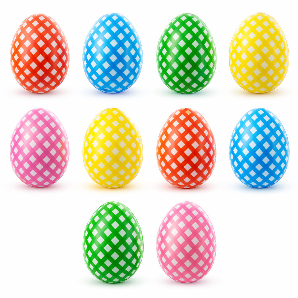 Set of 10 Gingham Checkered Plastic Easter Eggs - Fillable Hunt Decor 2.25 Inches