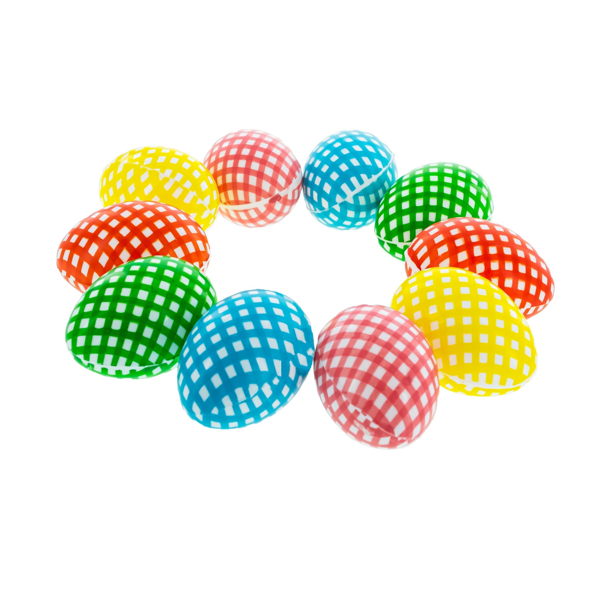 Set of 10 Gingham Checkered Plastic Easter Eggs - Fillable Hunt Decor 2.25 Inches