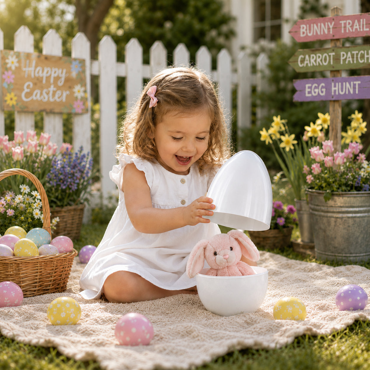 Giant Extra Large White Plastic Easter Egg Two Tones 12 Inches