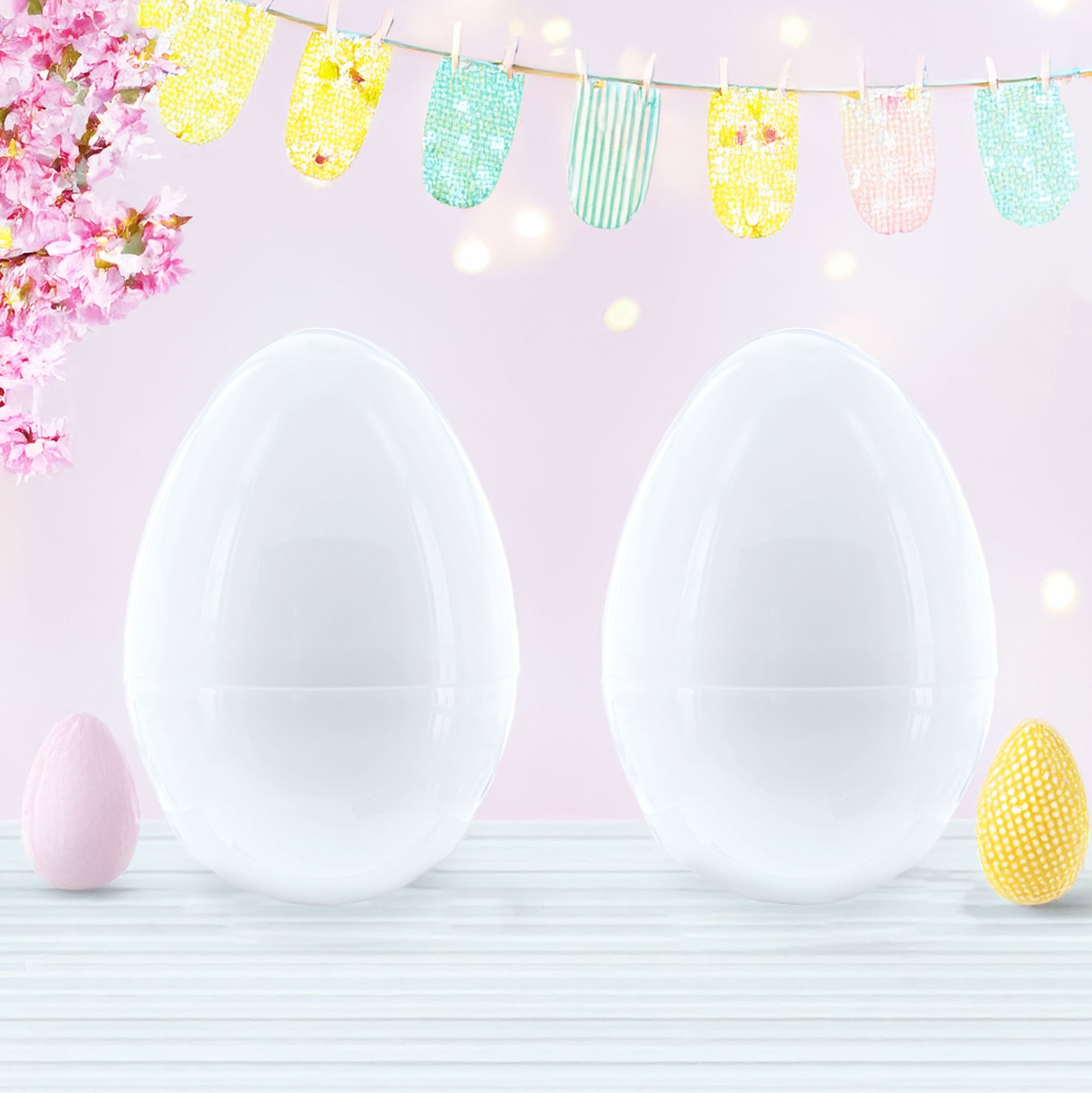 Set of 2 White Large  Jumbo  Giant Fillable Plastic Easter Eggs 10 Inches