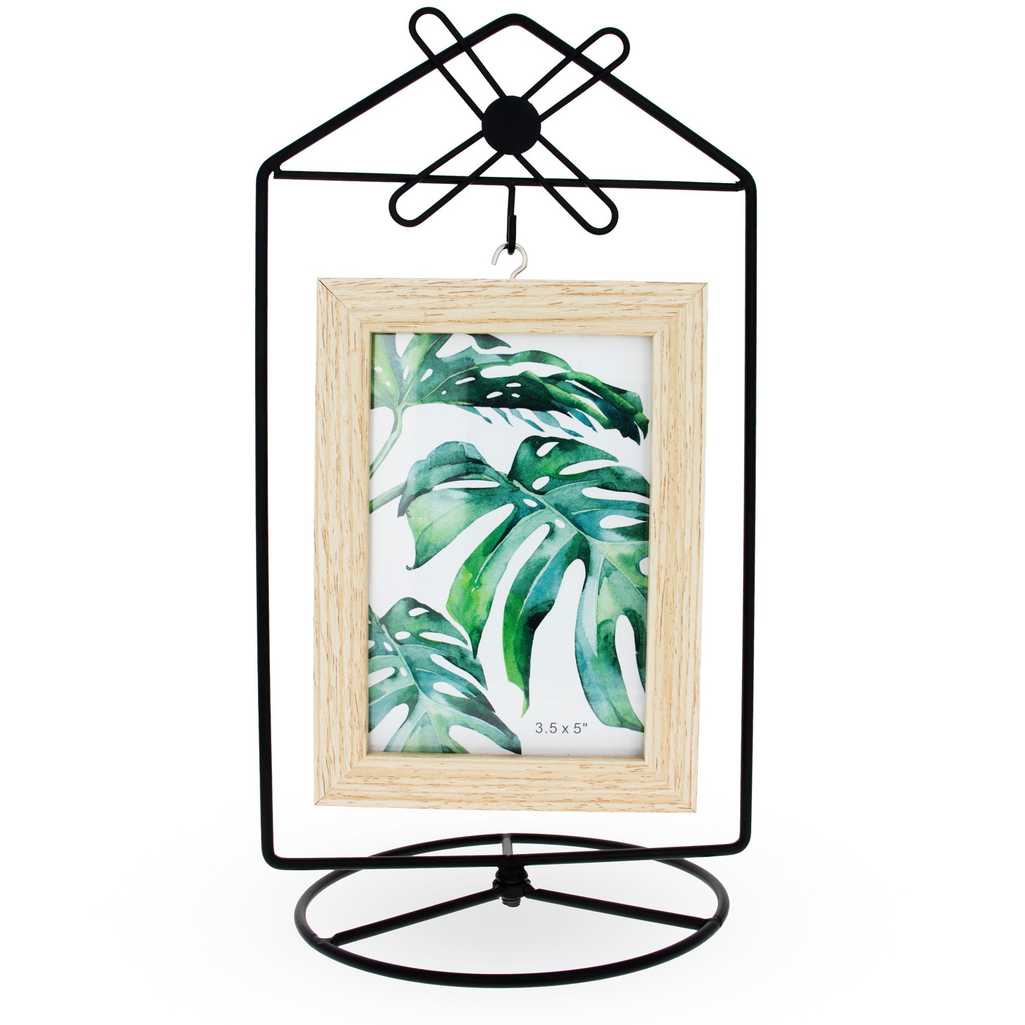 Black Windmill Roof House Hanging Photo Picture Frame and Metal Ornament Stand 10.15 Inches