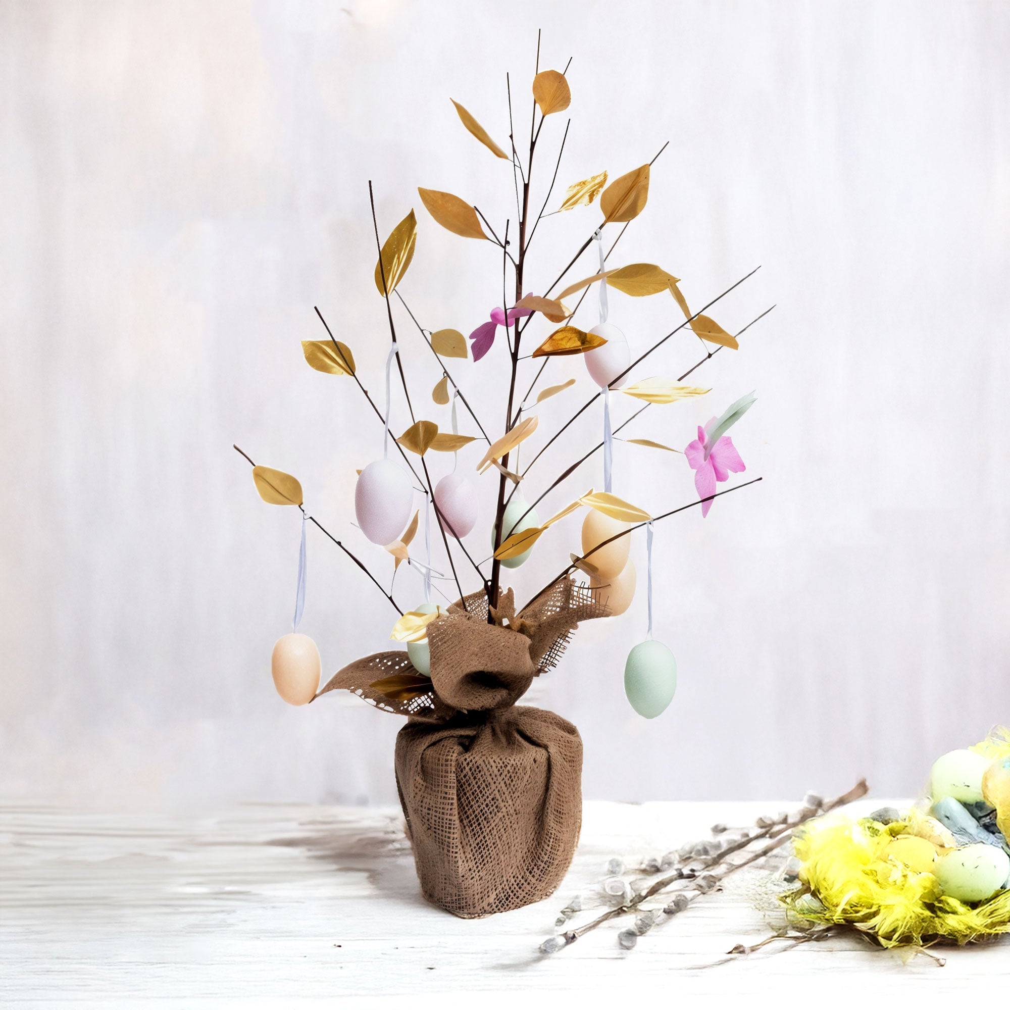 Easter Egg Branch Tree Centerpiece Tabletop Decoration with Butterflies 24 Inches Tall