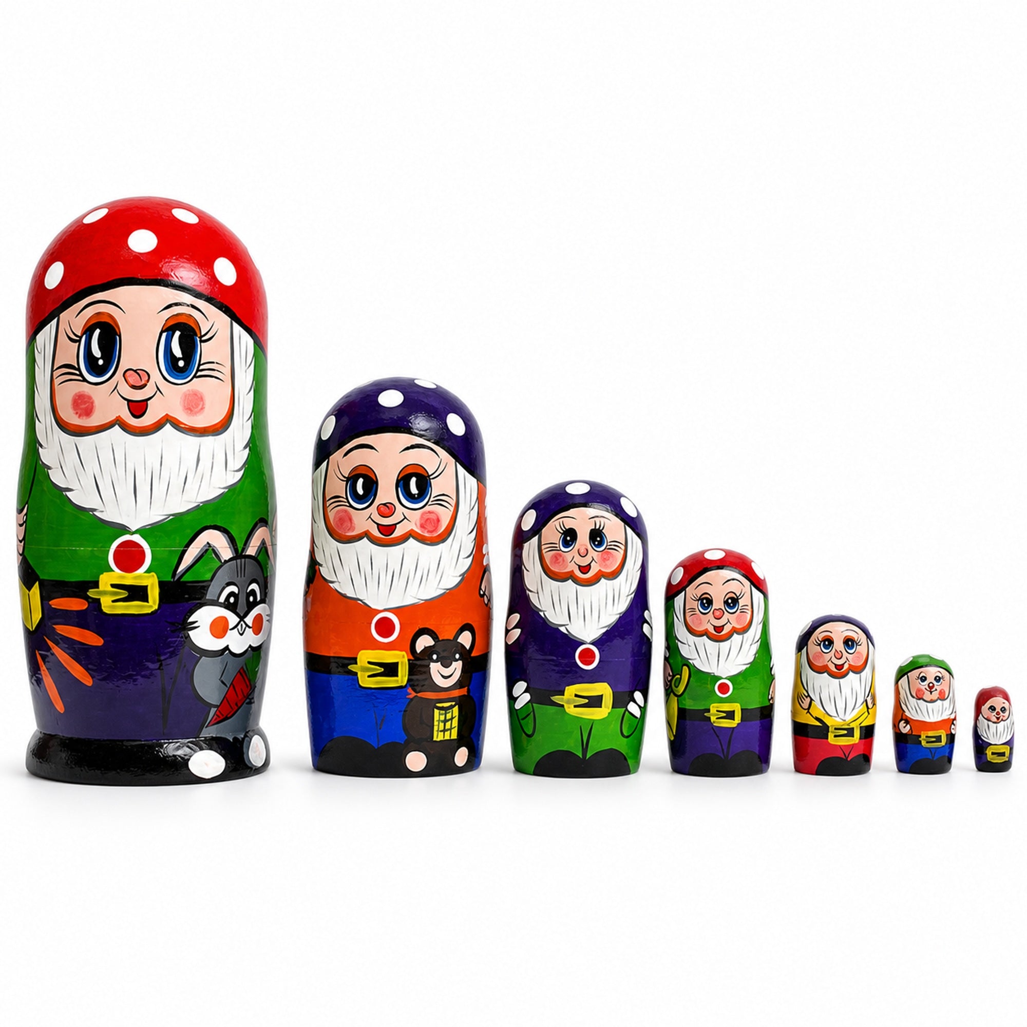 Set of 7 Gnomes Wooden Nesting Dolls 8 Inches