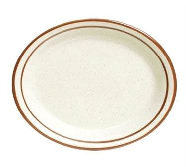Tuxton China TBS-041 Bahamas 8.5 in. x 6.88 in. Narrow Rim with Brown Speckle Oval Platter - White  - 3 Dozen