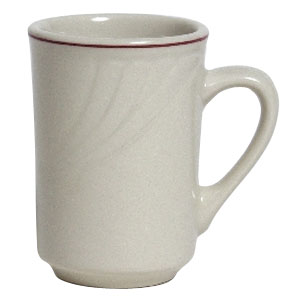 Tuxton China YBM-080 Monterey 2.88 in. Embossed Pattern China Mug - American White with Berry Band  - 3 Dozen