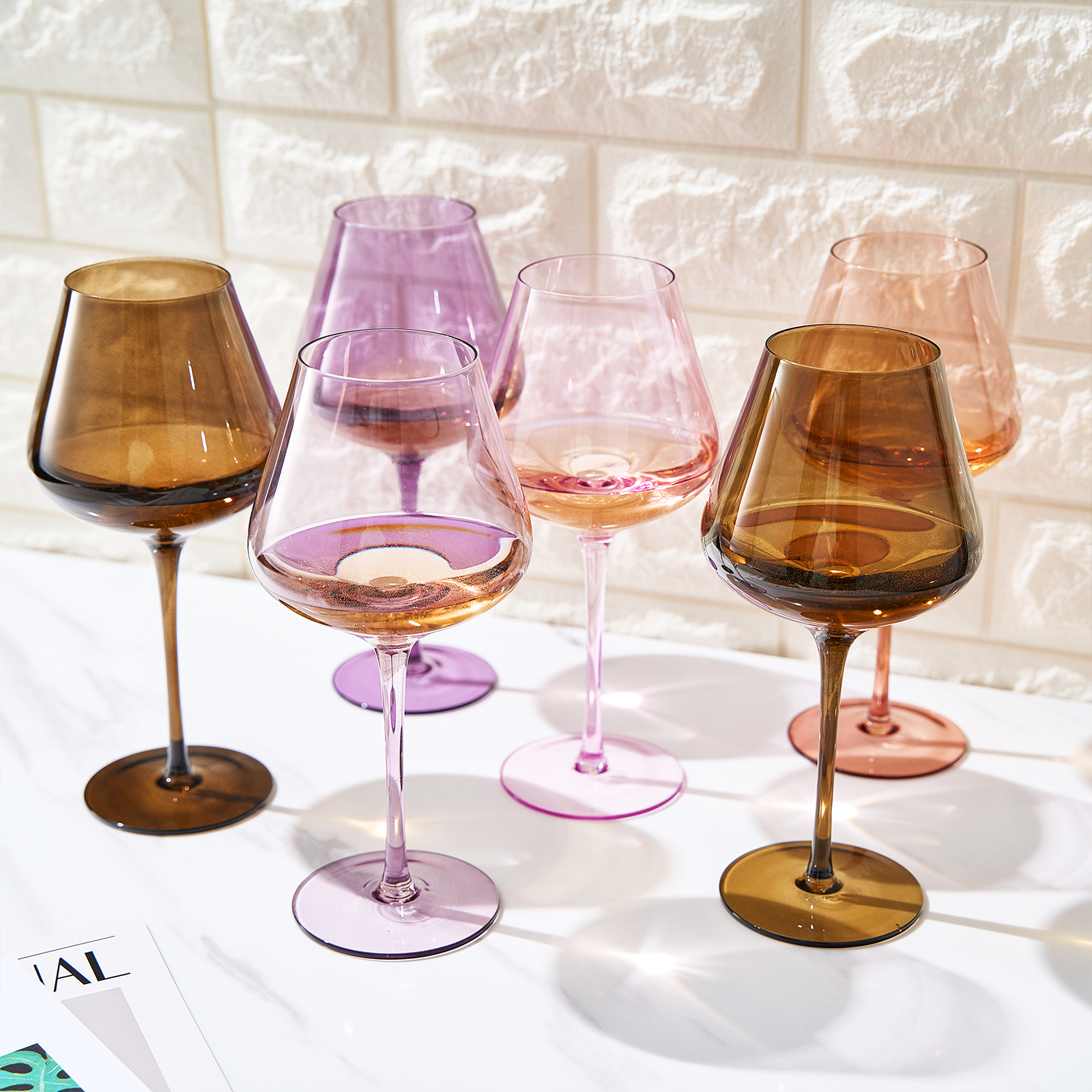 Stagioni Stemmed Wine Glassware, Set of 6, "Fall Leaves"