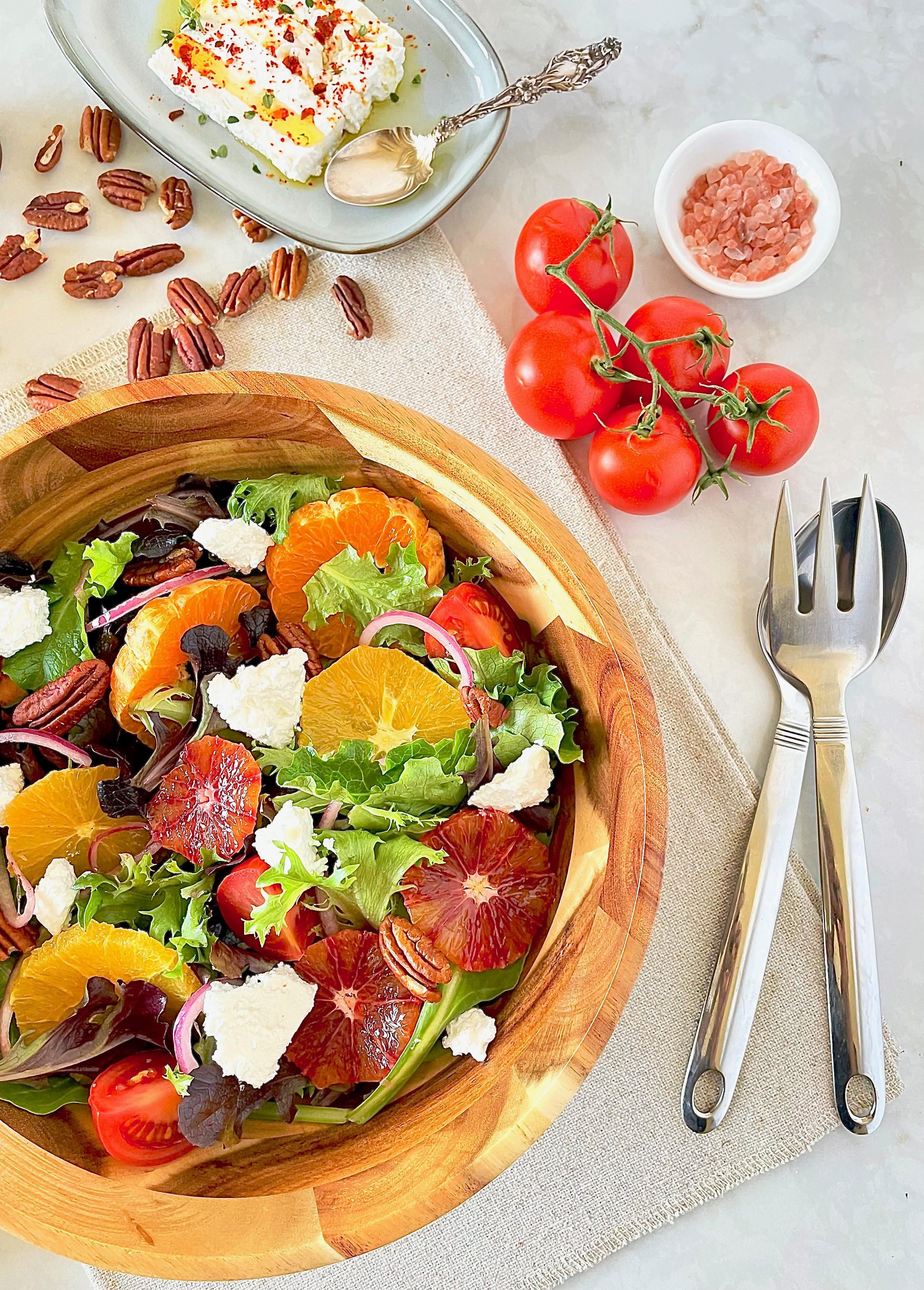 Zavis Green Acacia Wood Round Salad Bowl 10"  | Dishwasher Safe