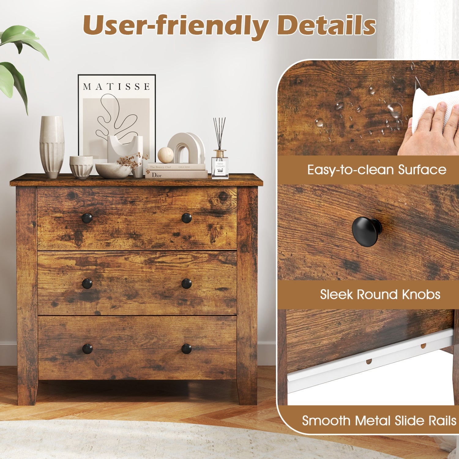 3-Drawer Dresser with Tapered Legs (2-Pack)