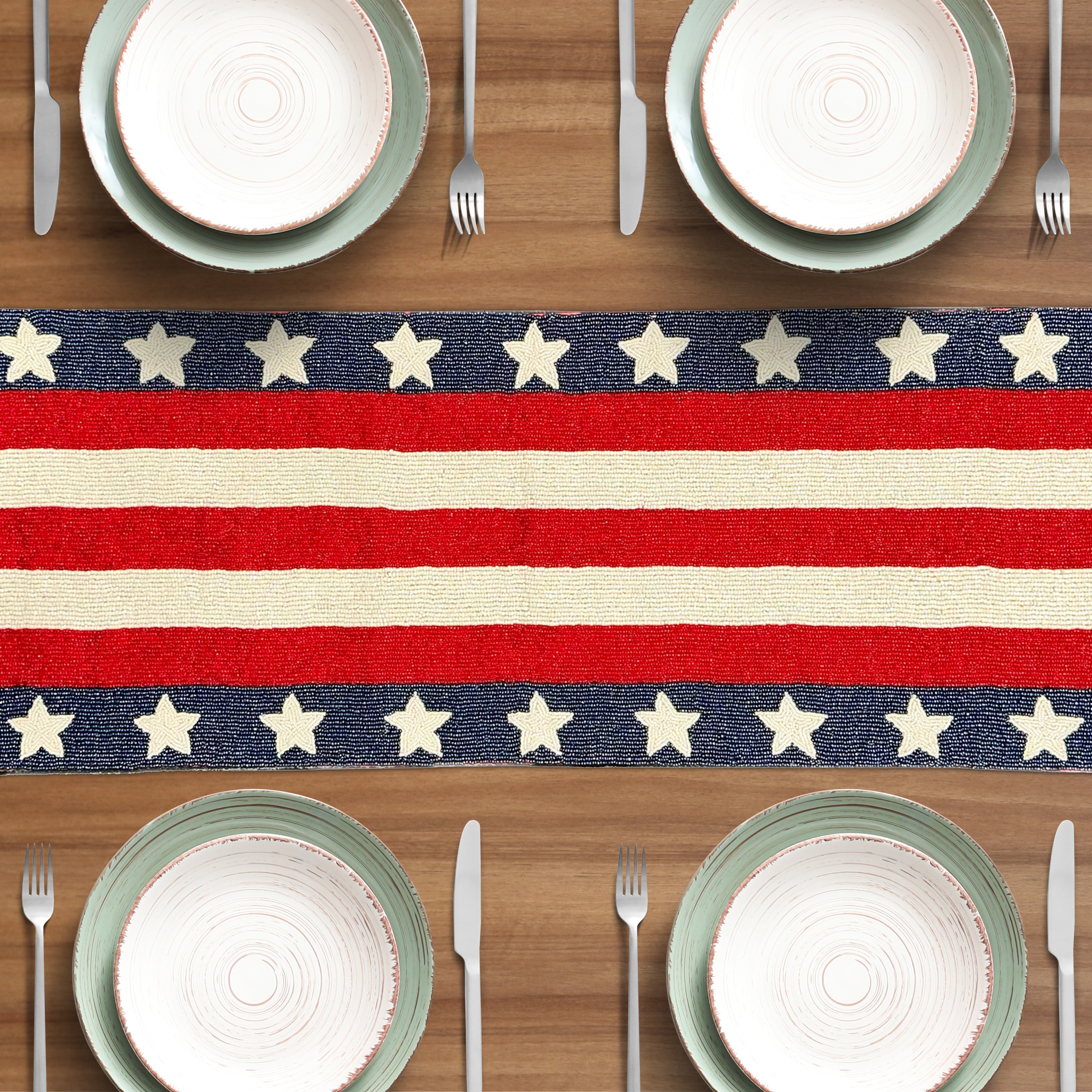 USA Flag Beaded Table Runner 13" x 54"