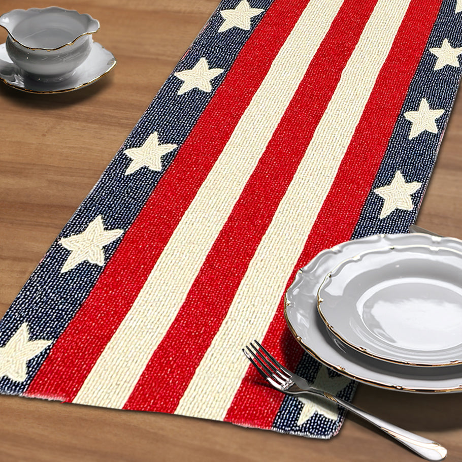 USA Flag Beaded Table Runner 13" x 54"