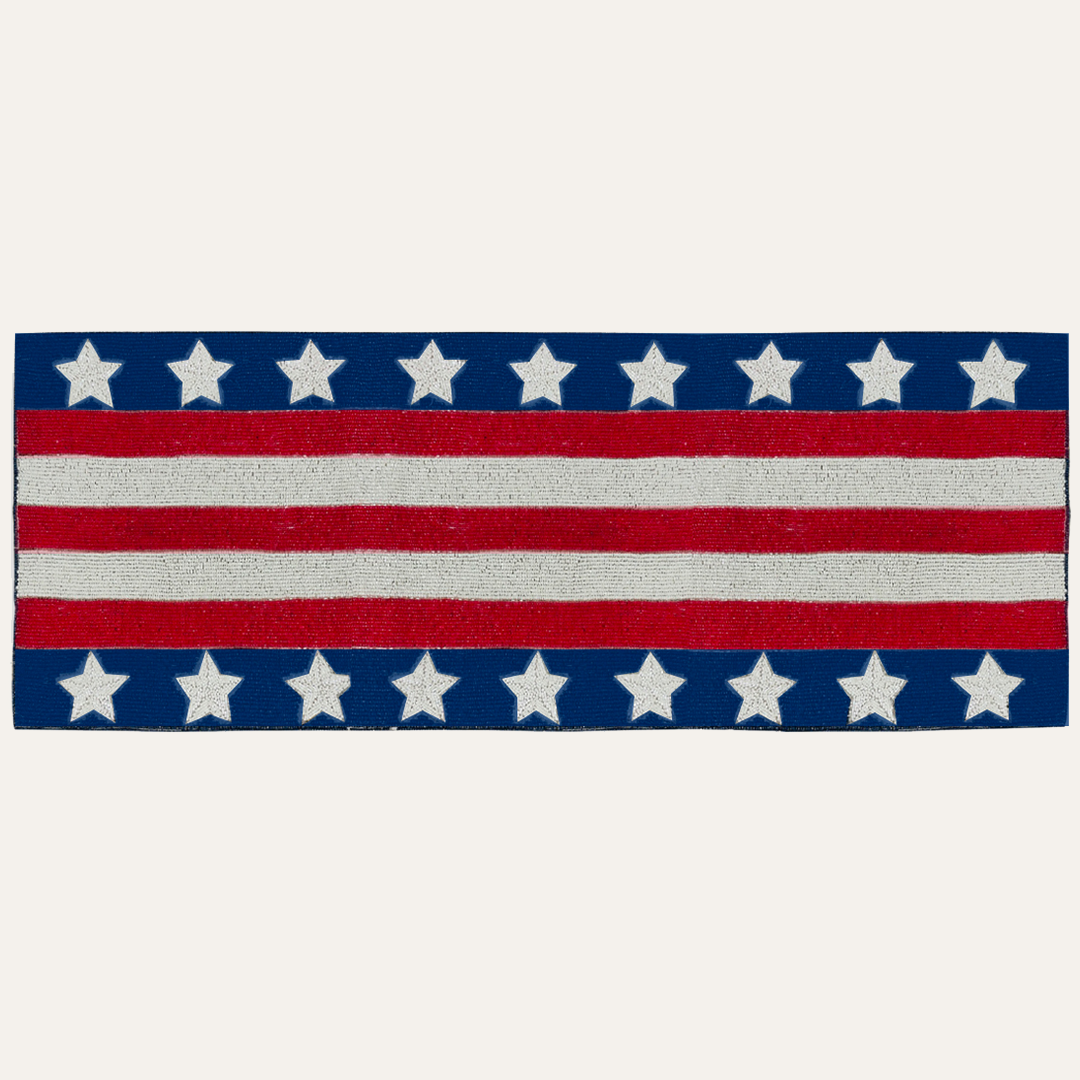 USA Flag Beaded Table Runner 13" x 54"