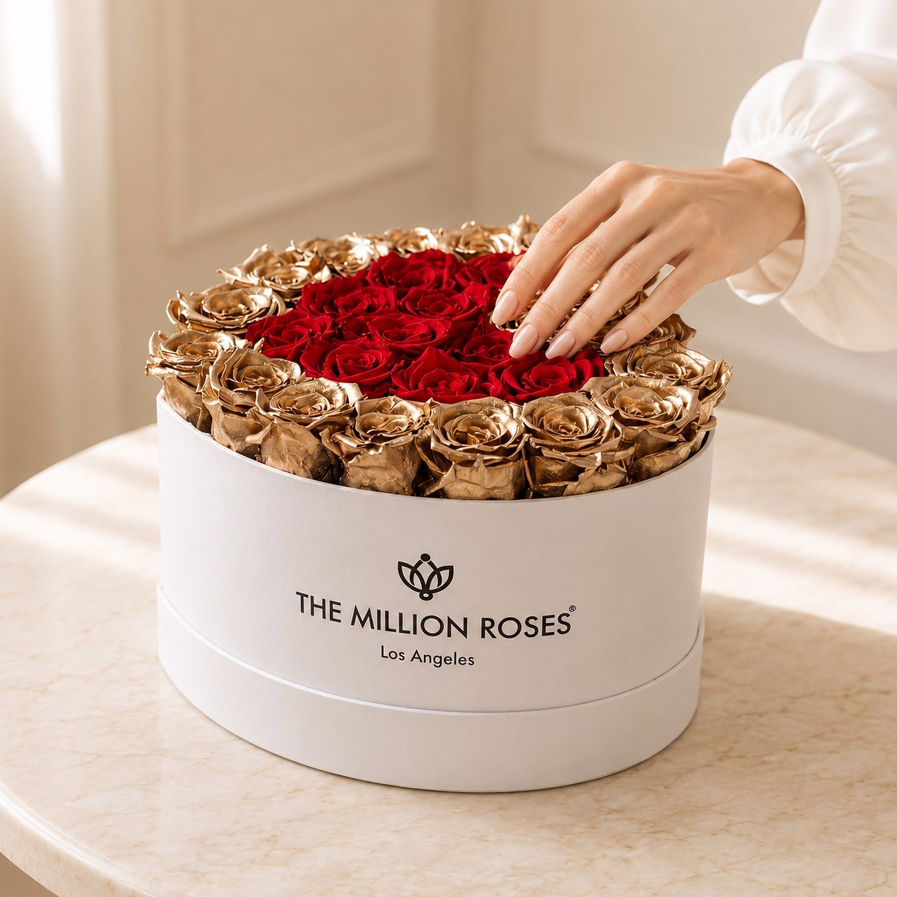 Heart White Box | 24K Gold & Red Roses