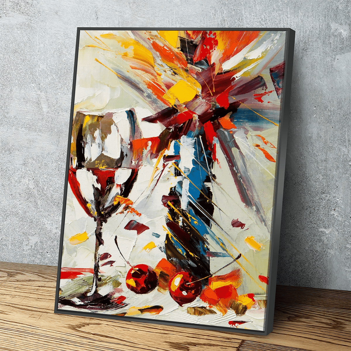 Wine And Flowers Abstract Canvas Wall Art, Wine Decor With Flowers, Abstract Wine Art, Kitchen Decor, Bar Decor