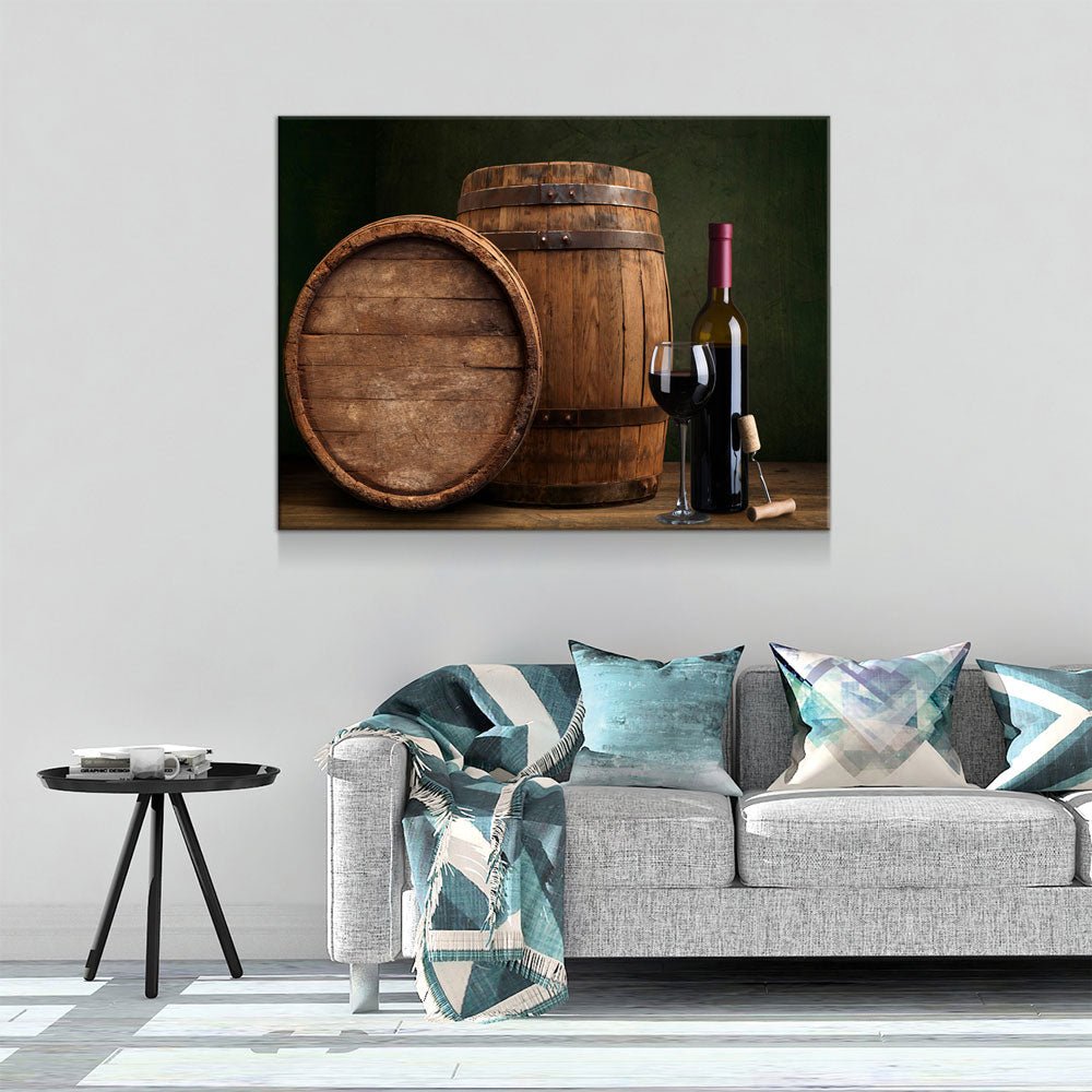 Wine & Barrels Canvas Wall Art, Wine Lovers Decor