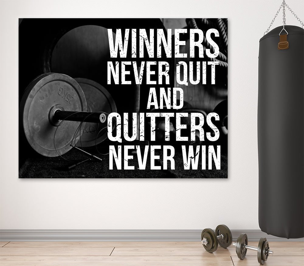 Winners Never Quit And Quitters Never Win Motivational Gym Fitness Wall Art Canvas
