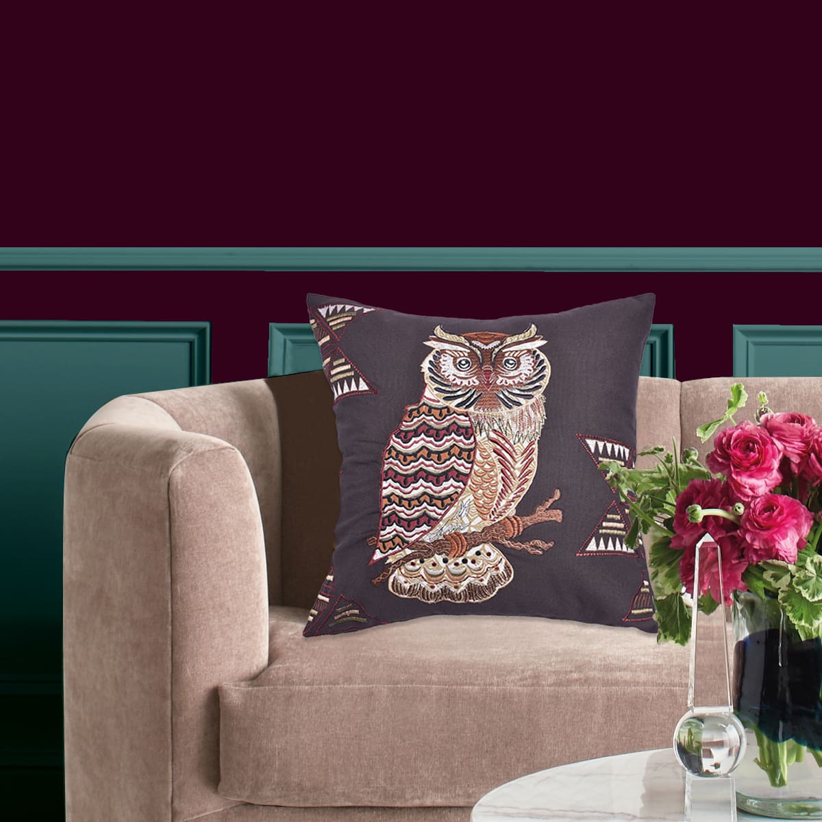 Owl Printed Design Throw Pillow Covers - Set of 2 and 4, 18 x 18 Inches