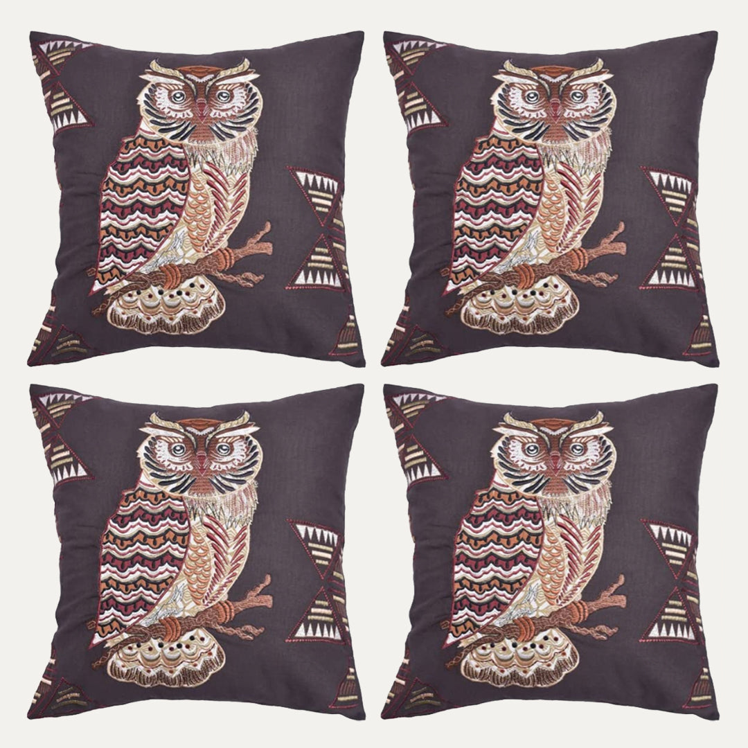 Owl Printed Design Throw Pillow Covers - Set of 2 and 4, 18 x 18 Inches