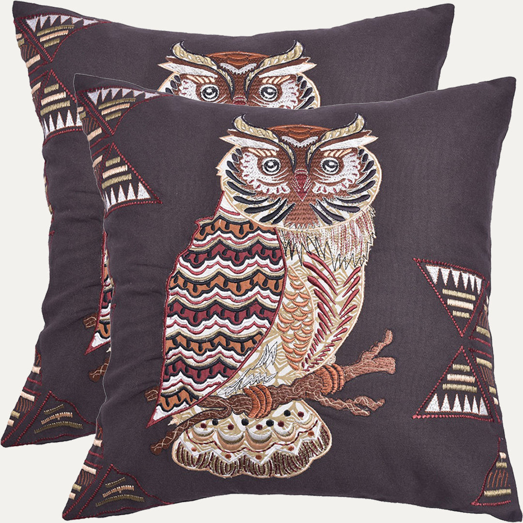 Owl Printed Design Throw Pillow Covers - Set of 2 and 4, 18 x 18 Inches