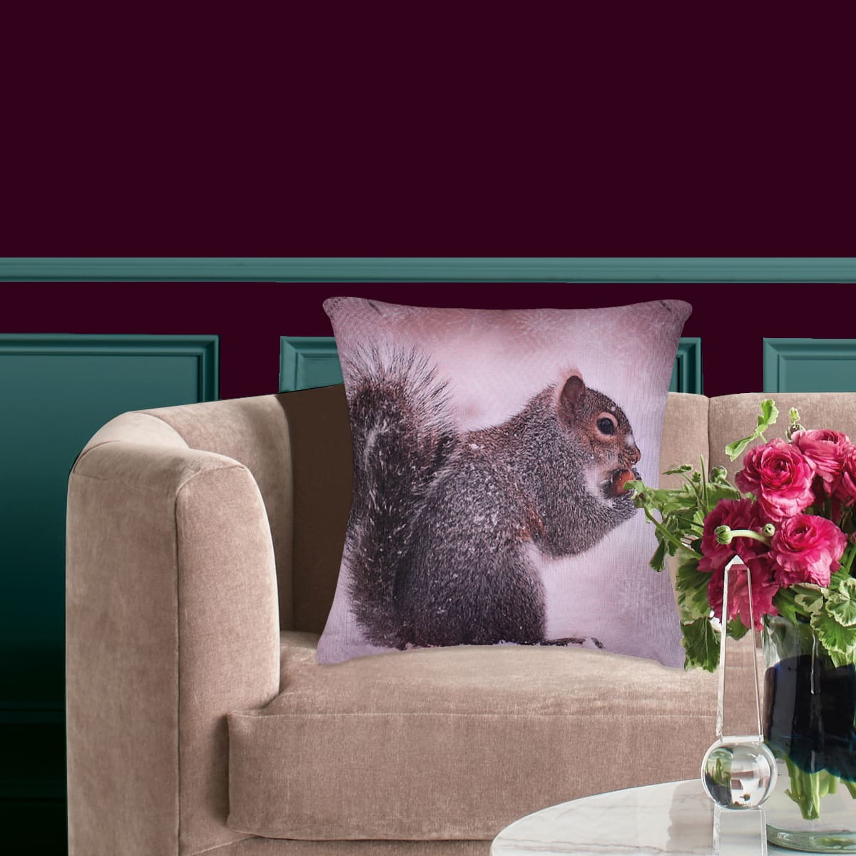 Squirrel Printed Throw Pillow Covers - Set of 2 and 4, 18 x 18 Inches