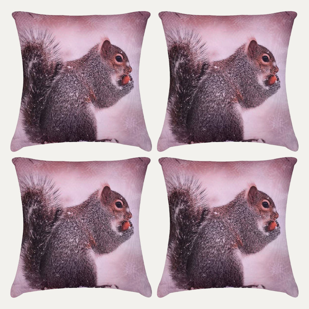 Squirrel Printed Throw Pillow Covers - Set of 2 and 4, 18 x 18 Inches