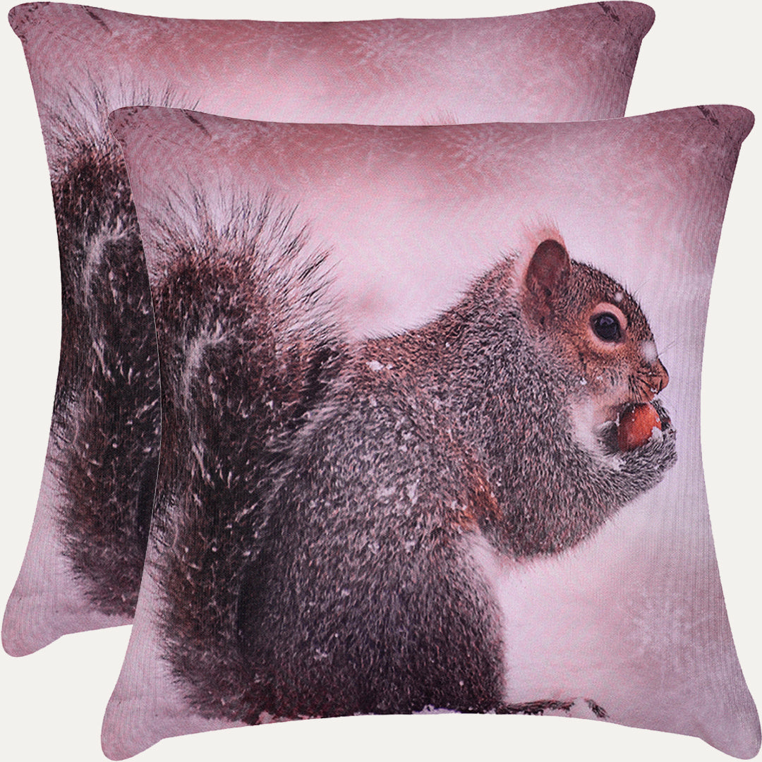 Squirrel Printed Throw Pillow Covers - Set of 2 and 4, 18 x 18 Inches