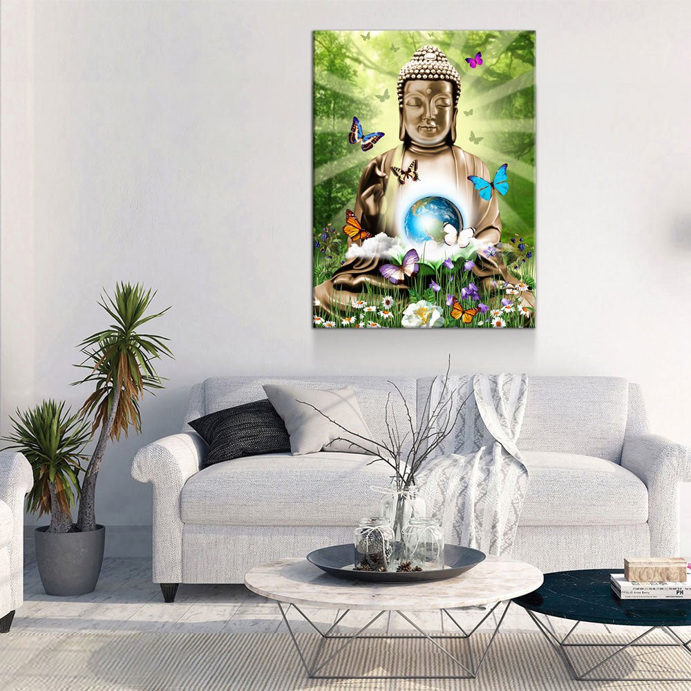 World Peace Buddha Canvas Wall Art, Buddha Decor, Inspirational Decor