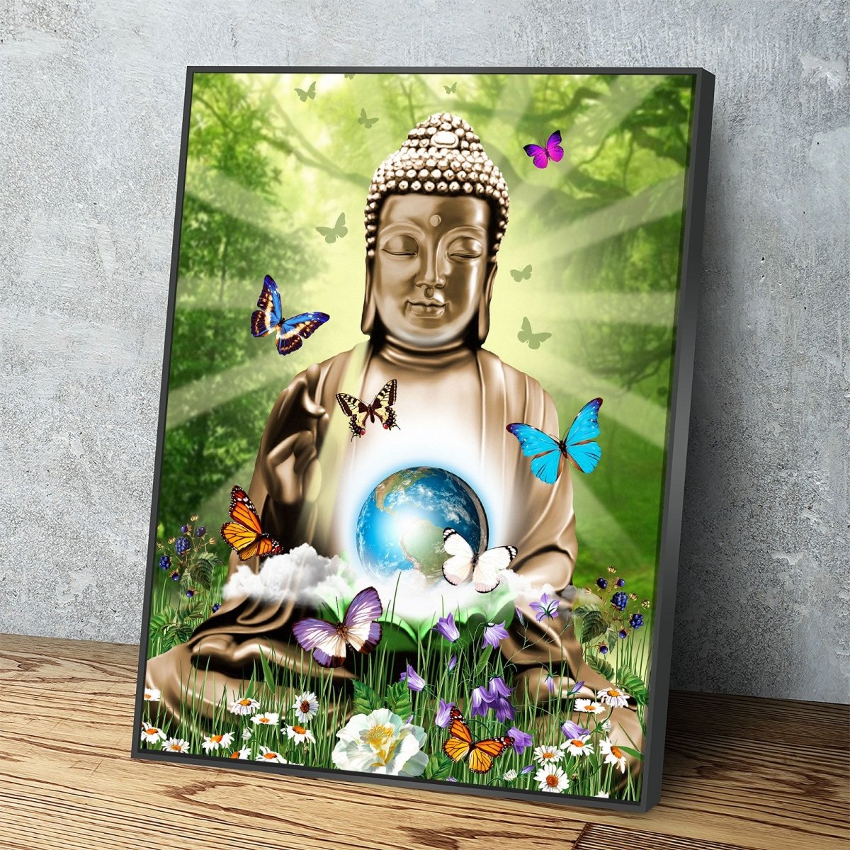 World Peace Buddha Canvas Wall Art, Buddha Decor, Inspirational Decor