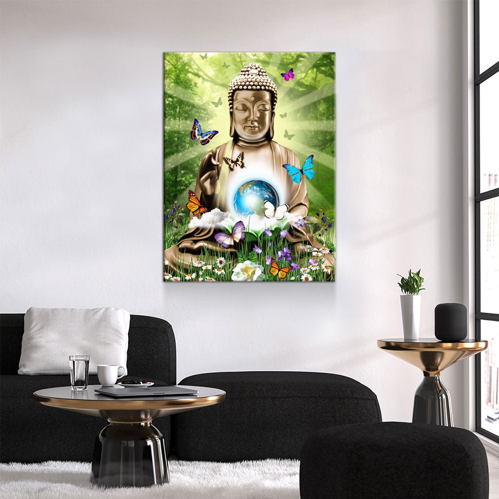 World Peace Buddha Canvas Wall Art, Buddha Decor, Inspirational Decor