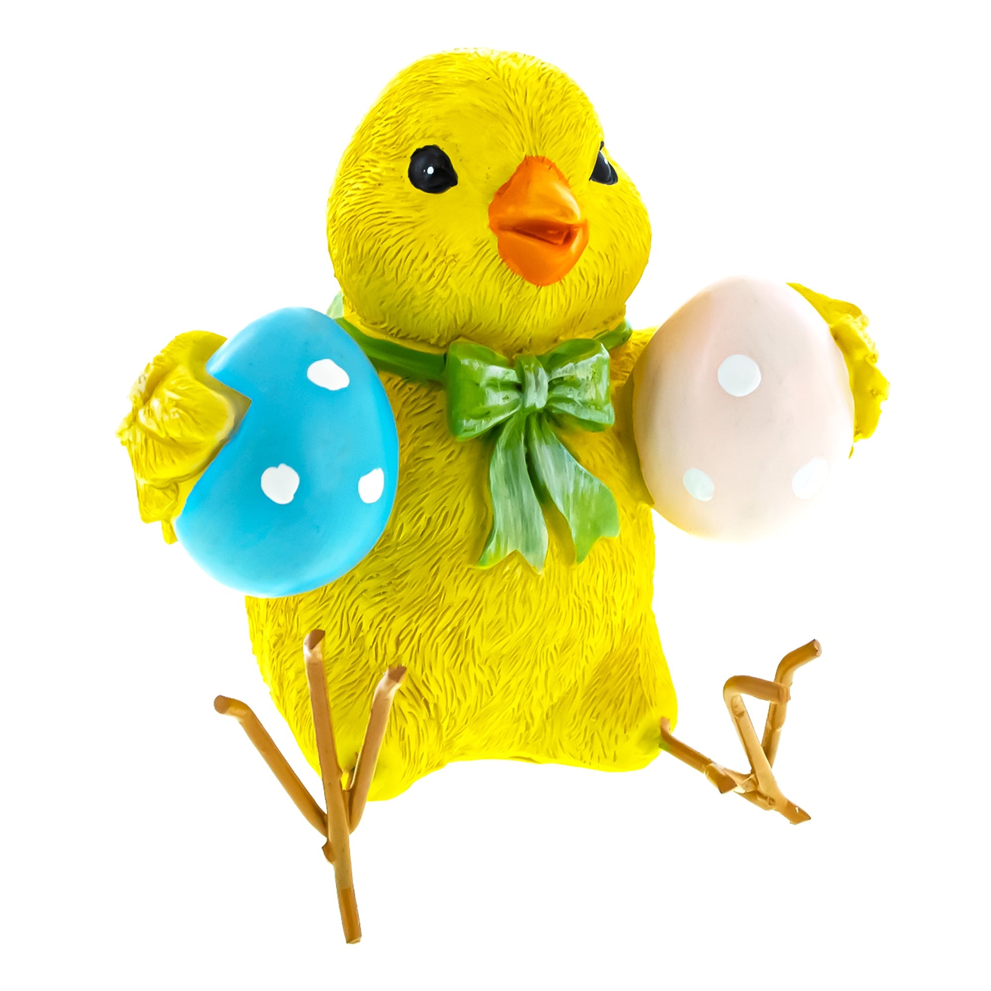 Cheerful Chick Holding Colorful Easter Polka Dot Eggs Figurine 3.2 Inches Tall