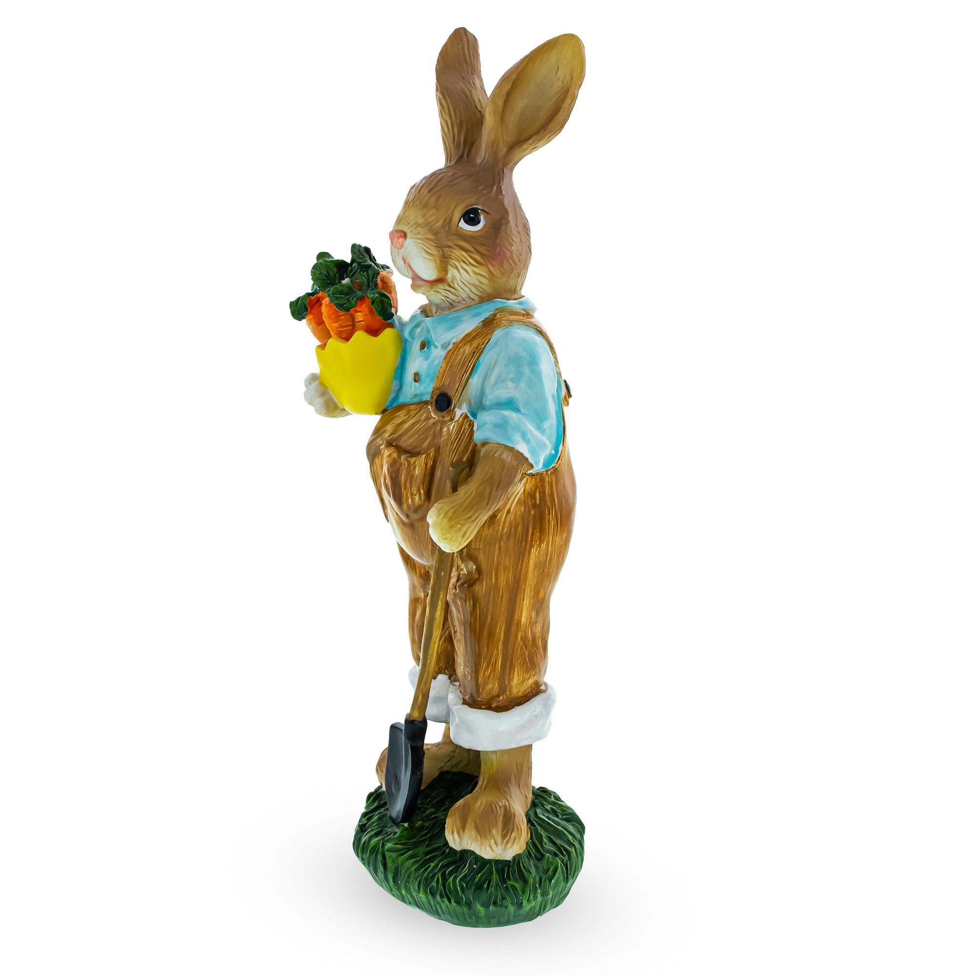 Farmer Bunny with Carrots Shovel Figurine - Spring Home Decor 8.9 Inches