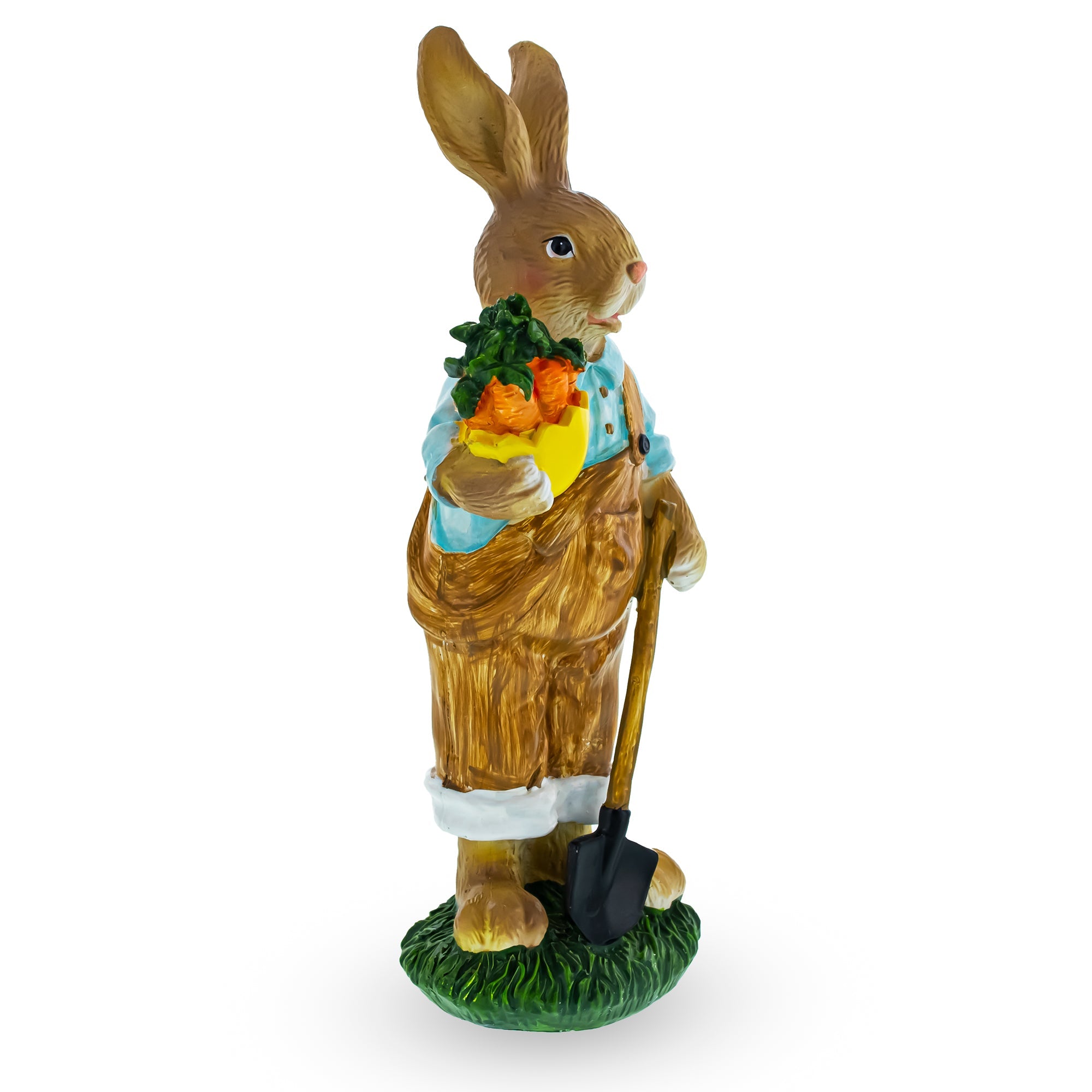 Farmer Bunny with Carrots Shovel Figurine - Spring Home Decor 8.9 Inches