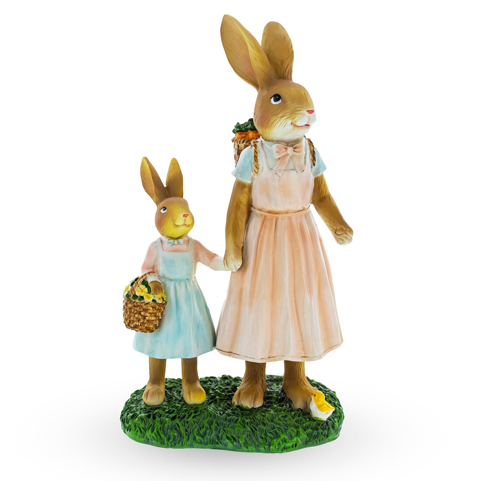 Easter Bunny Mother and Child Figurine - Spring Home Decor 11 Inches