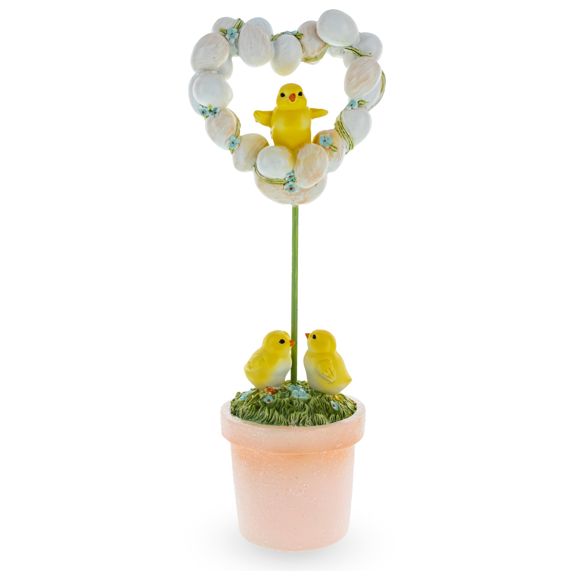 Easter Chick Heart Egg Topiary Figurine - Tabletop Spring Decor 12.5 Inches