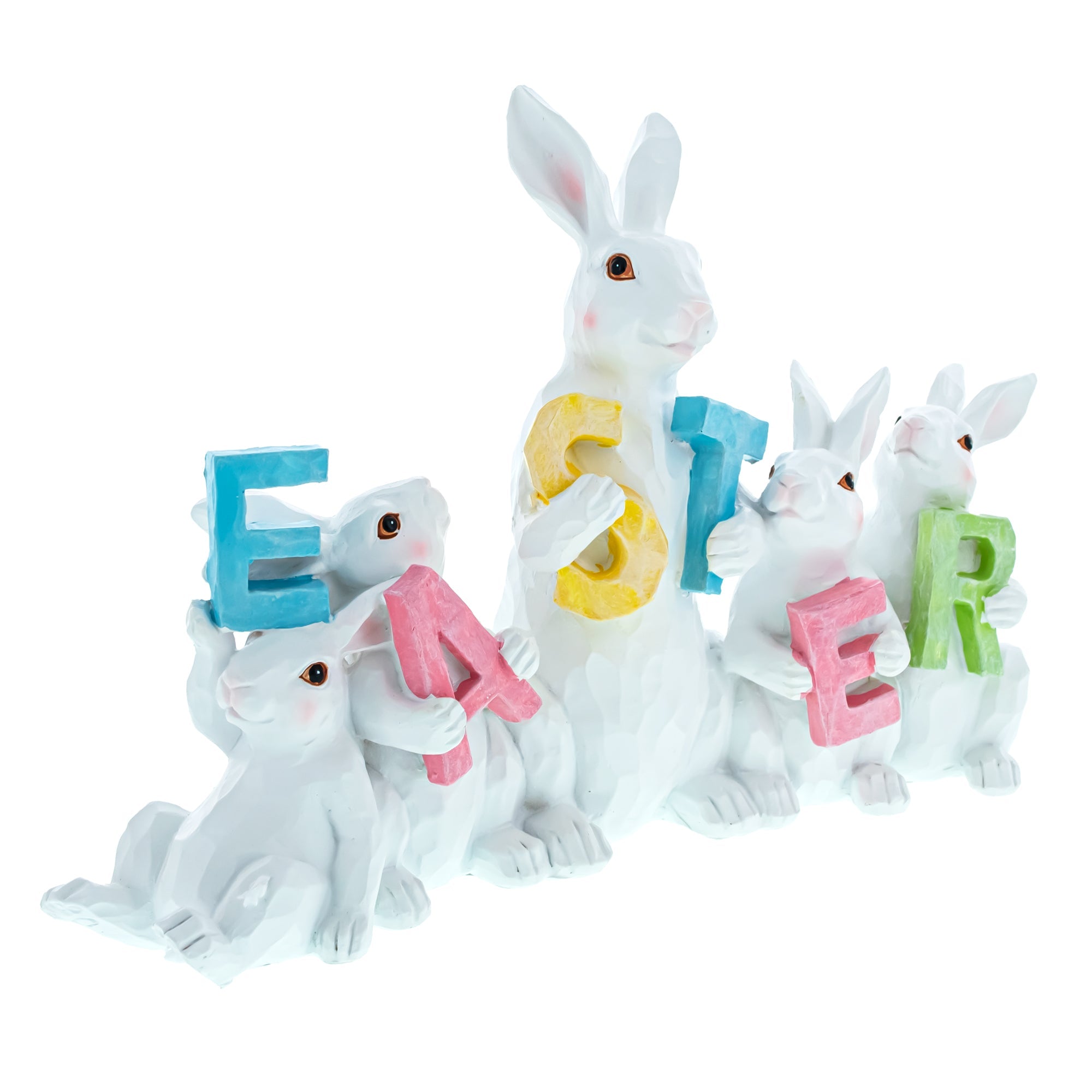 Wooden-Style Easter Bunny Figurine - 8.7" Tall Spring Letter Mantel Decor