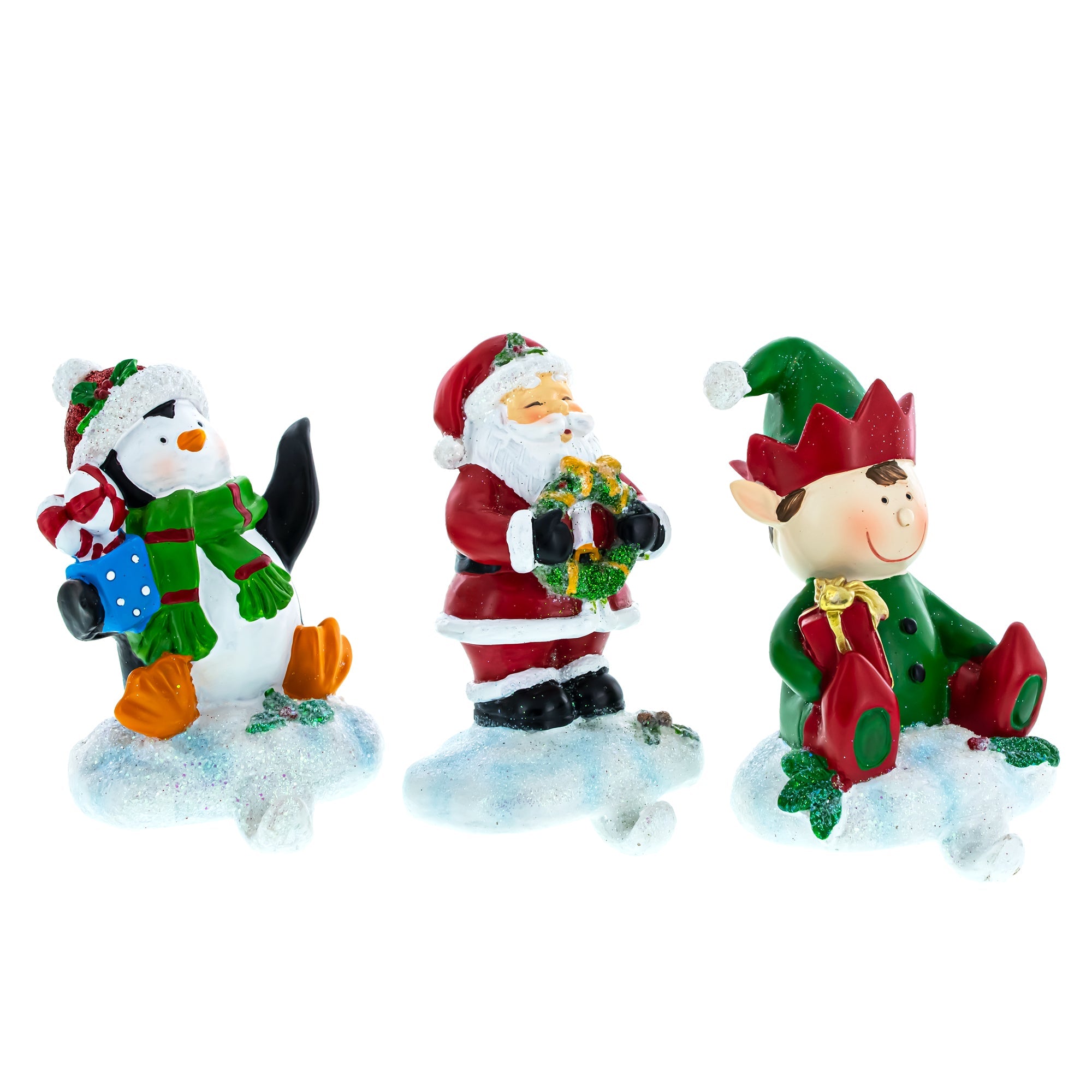 Set of 3 Christmas Stocking Holders - Santa Penguin Elf Mantel Hooks