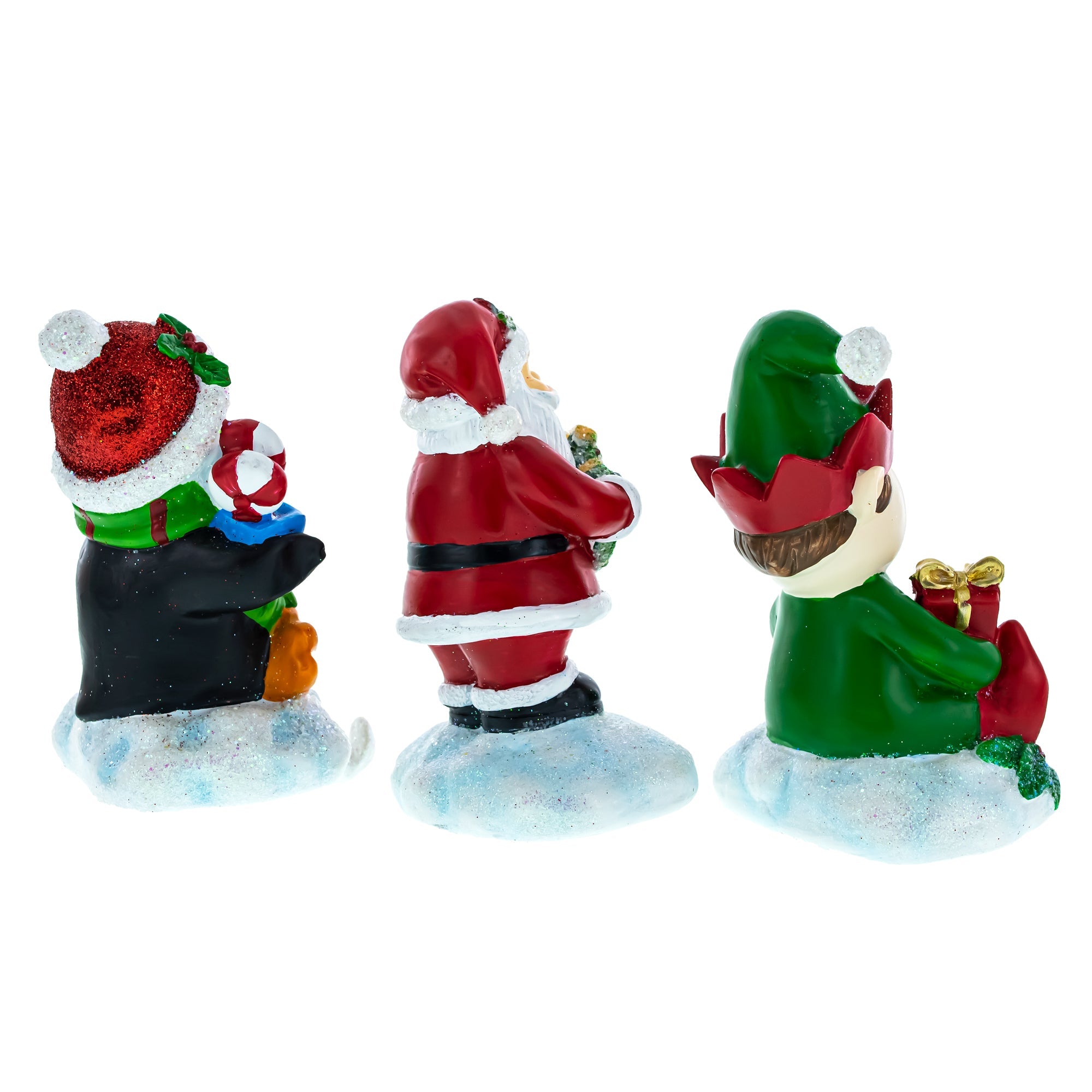 Set of 3 Christmas Stocking Holders - Santa Penguin Elf Mantel Hooks
