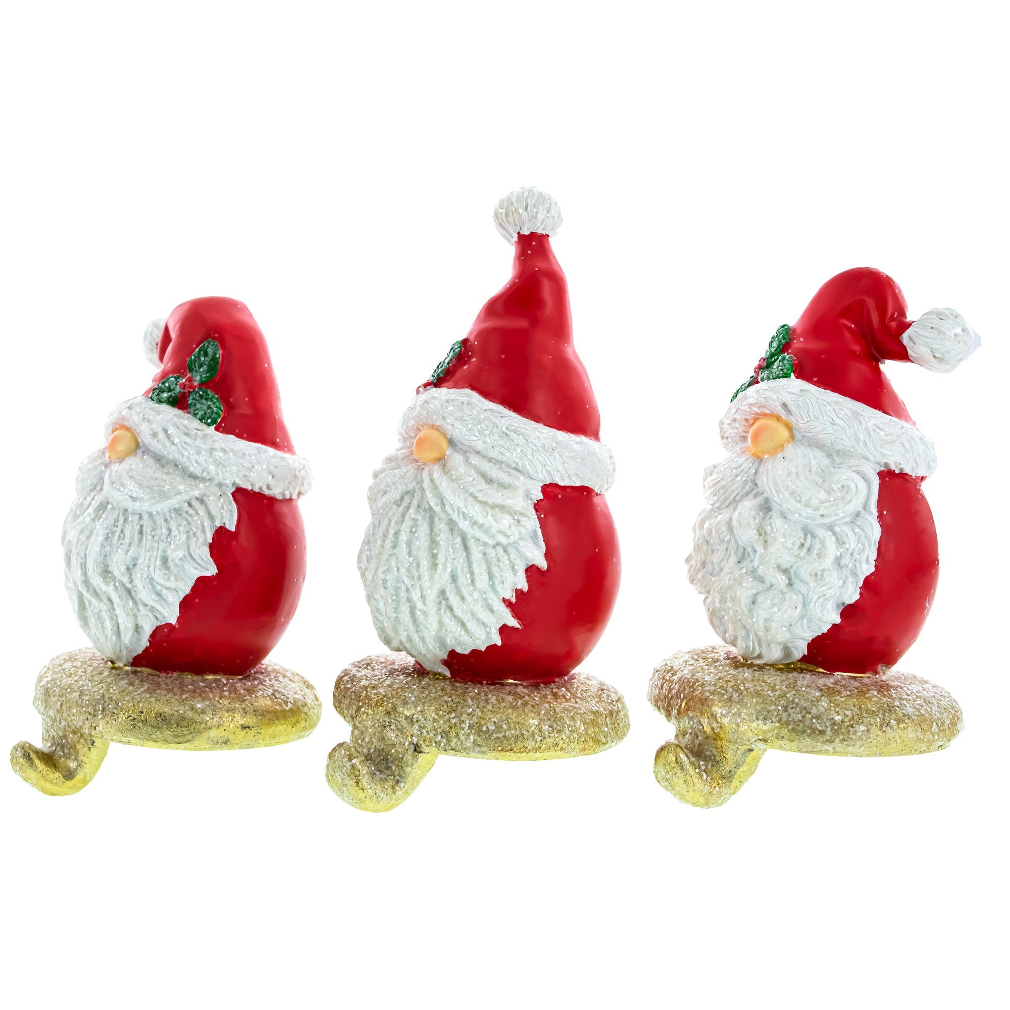 Set of 3 Santa Gnome Stocking Holders - Festive Christmas Mantel Hooks