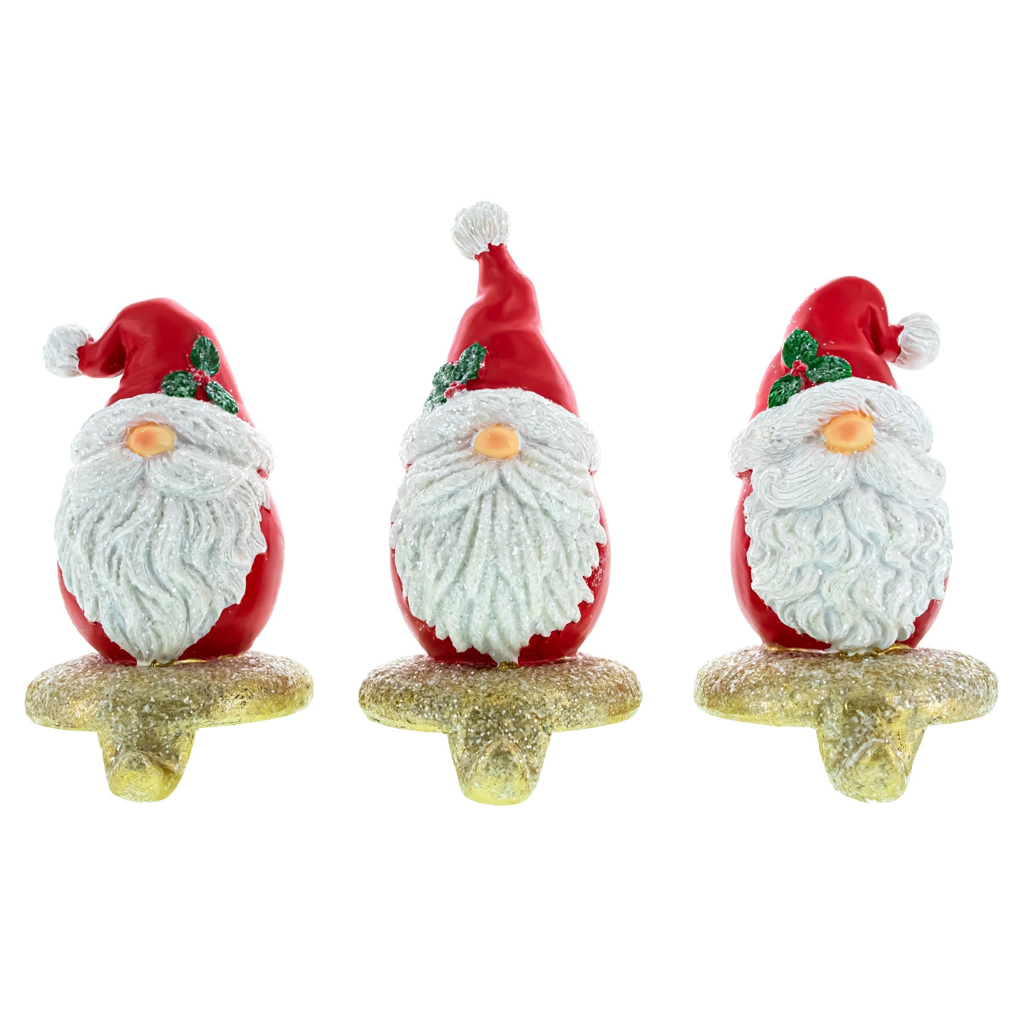 Set of 3 Santa Gnome Stocking Holders - Festive Christmas Mantel Hooks