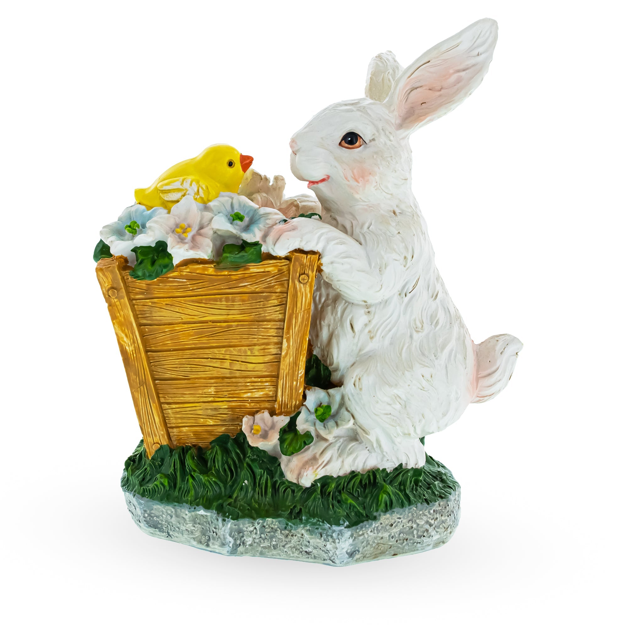 Wooden-Style Easter Bunny and Chick Figurine - 7" Spring Planter Decor