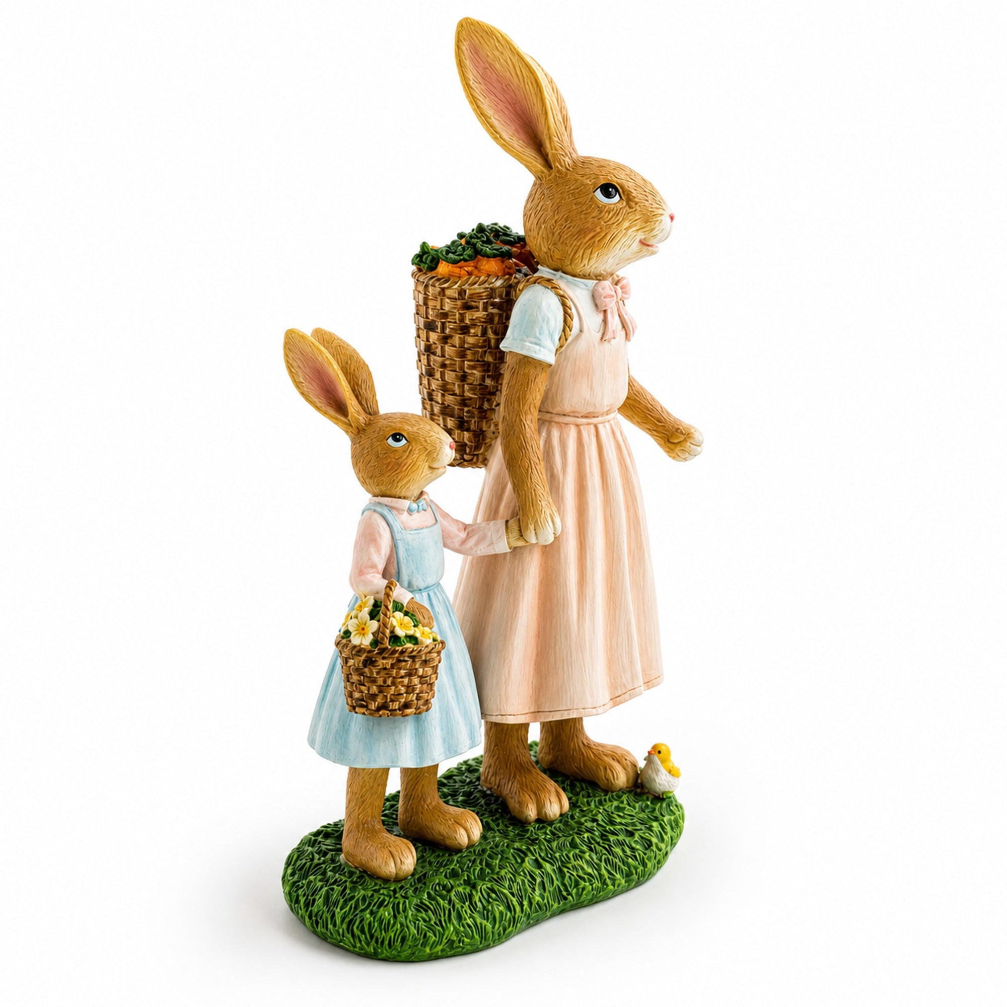 Easter Bunny Mother and Child Figurine - Spring Home Decor 11 Inches