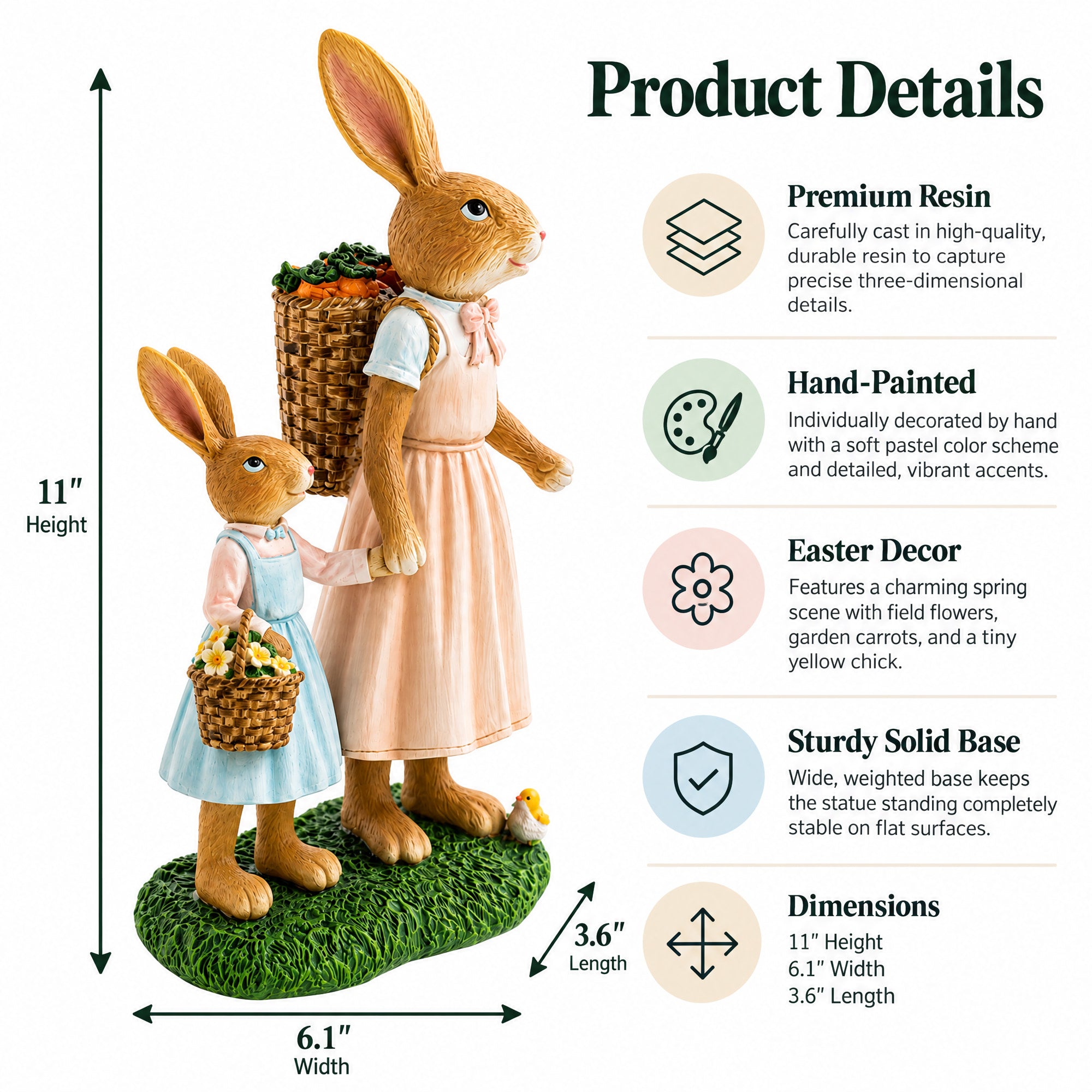 Easter Bunny Mother and Child Figurine - Spring Home Decor 11 Inches