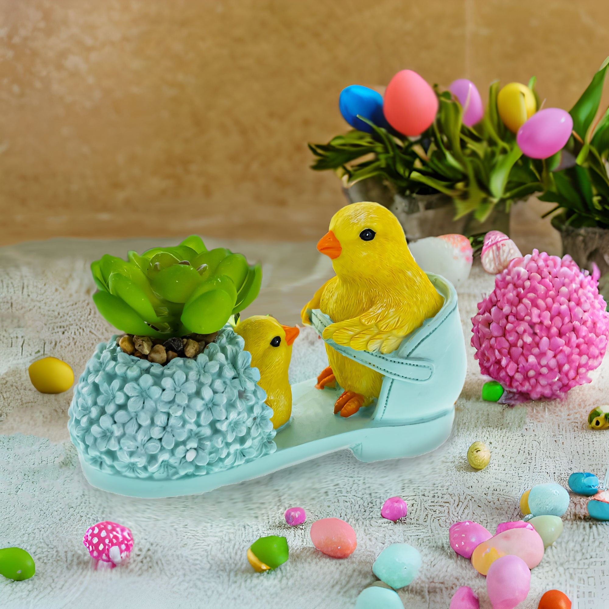 Wooden-Style Easter Chick Planter - 3.4" Shoe Succulent Pot Decor