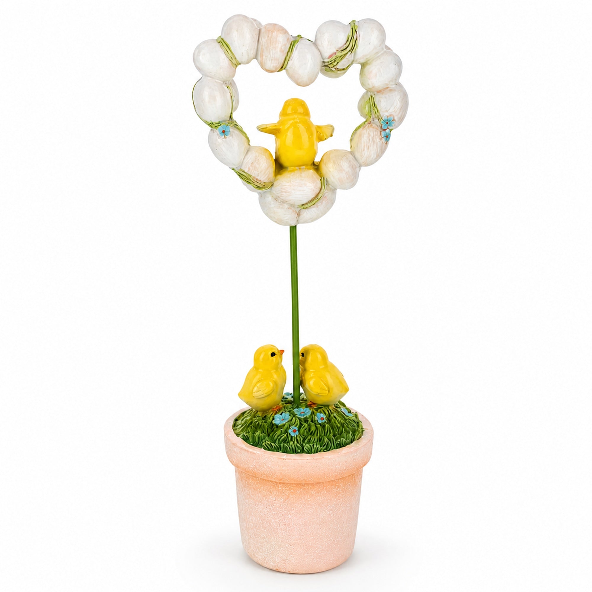 Easter Chick Heart Egg Topiary Figurine - Tabletop Spring Decor 12.5 Inches