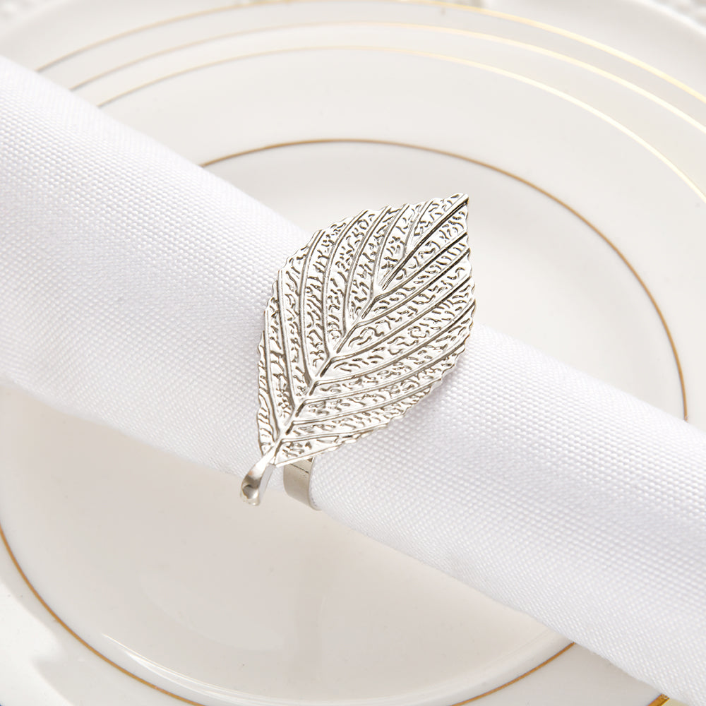 Silver Leaf – Napkin Rings in Silver Leaf Design, Elegant Decorative Dining Table Décor