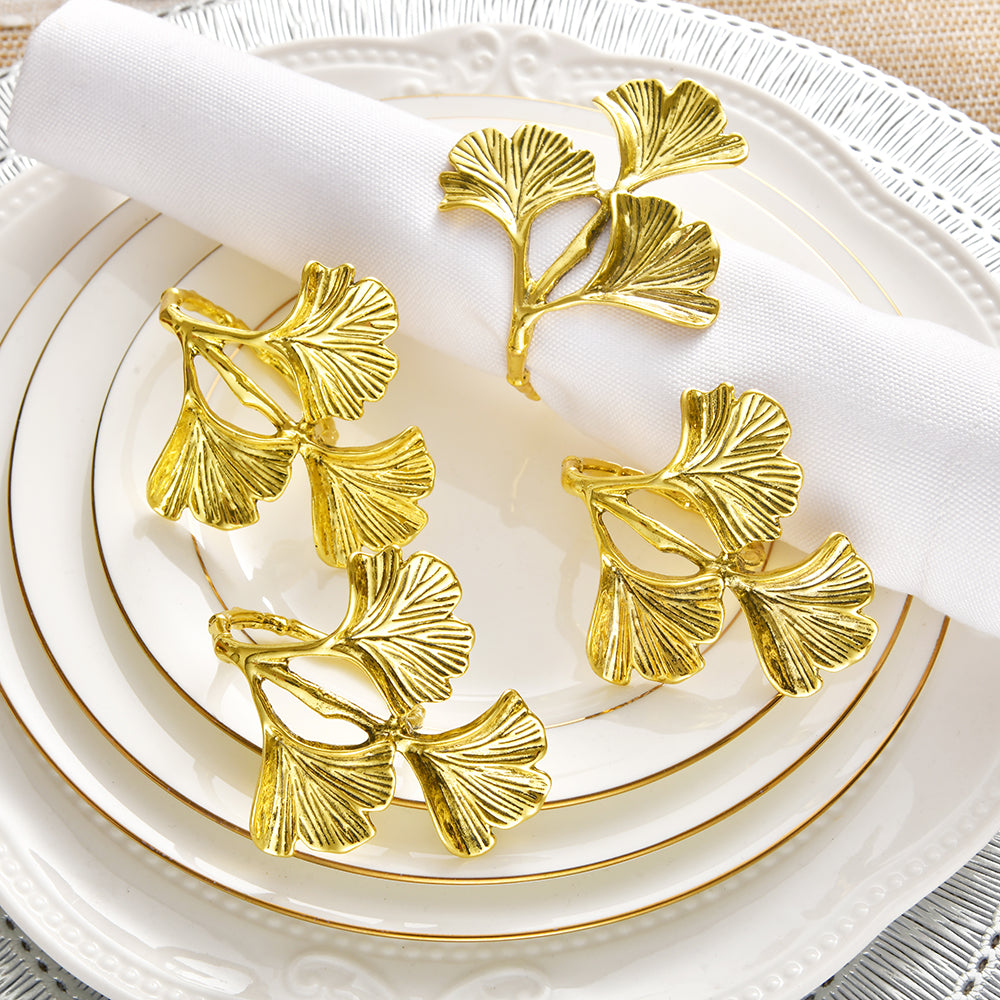 Golden Aura – Napkin Rings in Gold Leaf Design, Elegant Decorative Dining Table Décor