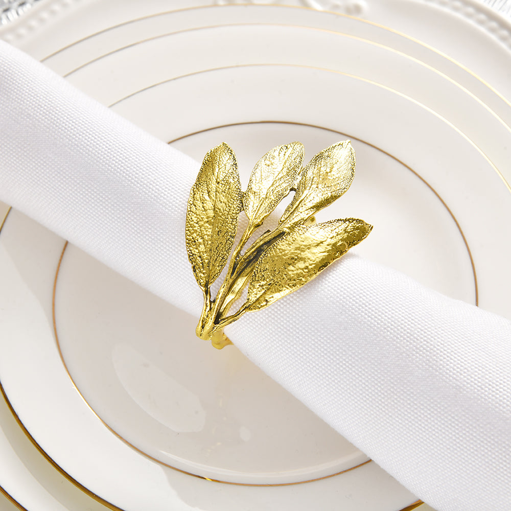 Golden Harmony – Napkin Rings in Gold Leaf Design, Elegant Decorative Dining Table Décor