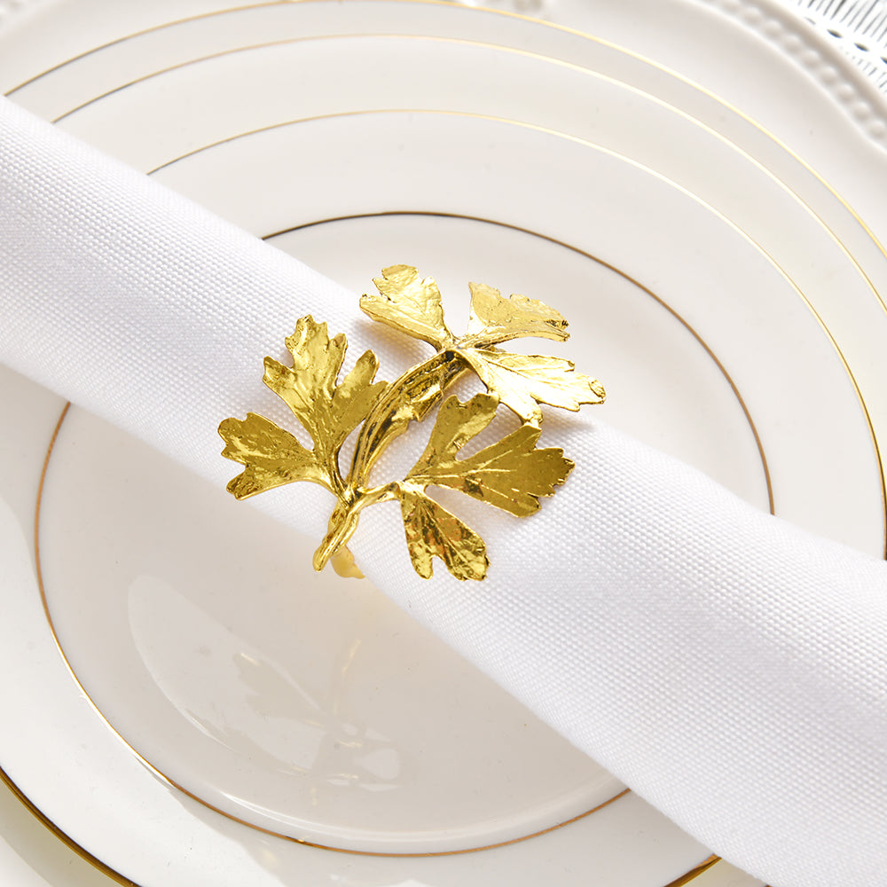 Golden Harmony – Napkin Rings in Gold Leaf Design, Elegant Decorative Dining Table Décor