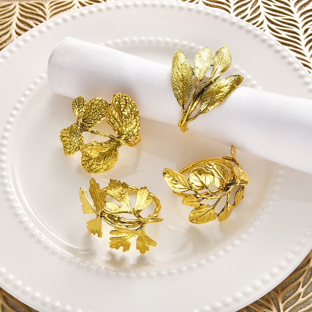 Golden Harmony – Napkin Rings in Gold Leaf Design, Elegant Decorative Dining Table Décor
