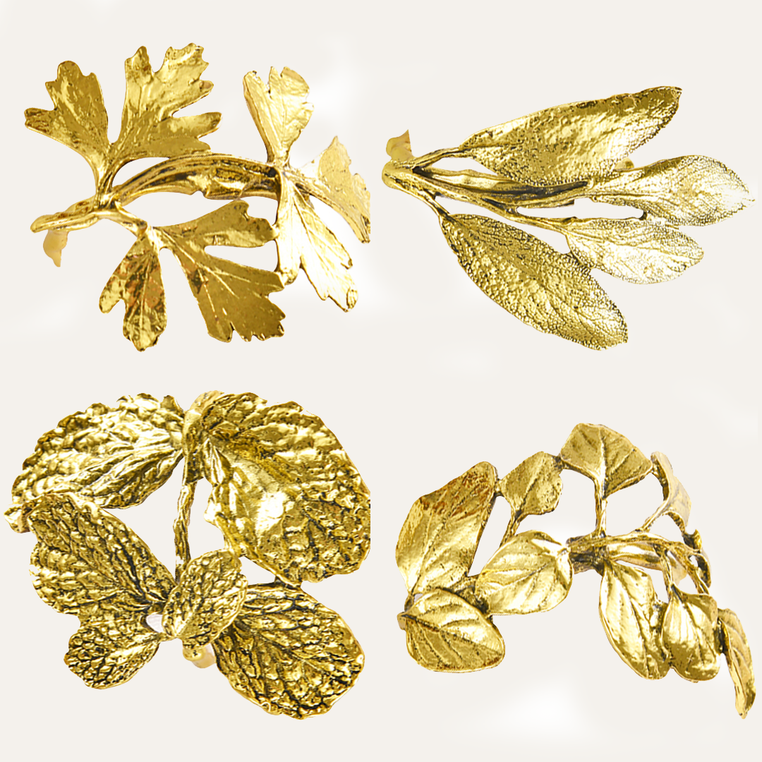 Golden Harmony – Napkin Rings in Gold Leaf Design, Elegant Decorative Dining Table Décor