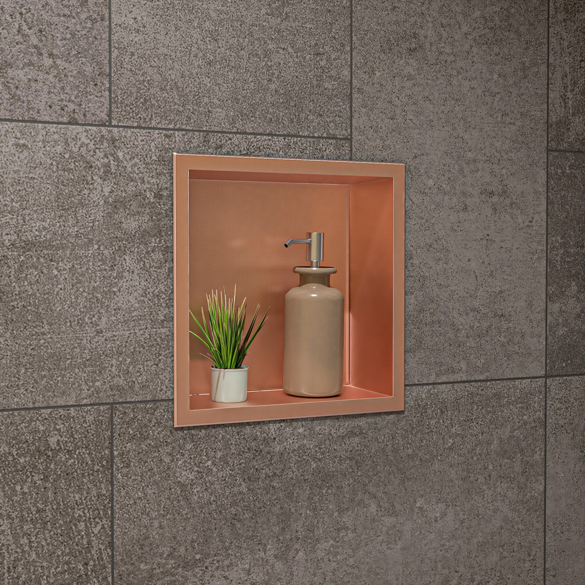 ALFI brand ABNP1212-BC 12 x 12 Brushed Copper PVD Stainless Steel Square Single Shelf Shower Niche